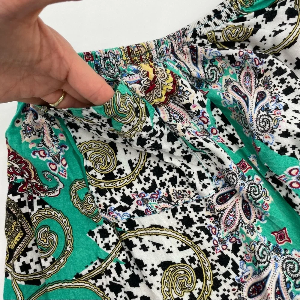 Paisley Shorts Women Lightweight‎ Boho Elastic Waistband PJs Casual Green White